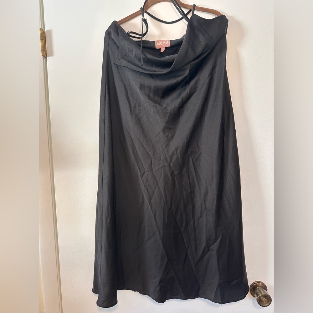Show Me Your Mumu Verona Cowl Dress - Midi Satin Cross Back - Black - XL